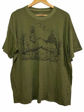 American Eagle Halloween Pumpkin Graphic T-Shirt Green Cotton XL